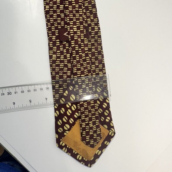 XMI Mens Silk Neck Tie Geometric Brown and Lime Green - Picture 4 of 7